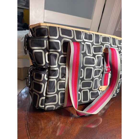 Merona Black/Gray Geometric Diaper Bag, Changing Pad & Shoulder Strap 22-74 - Picture 1 of 8